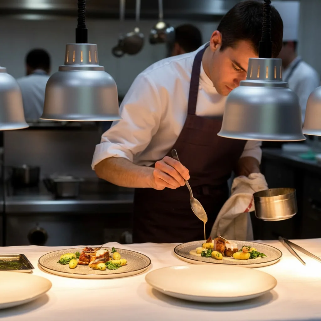 Chef dressant une assiette gastronomique