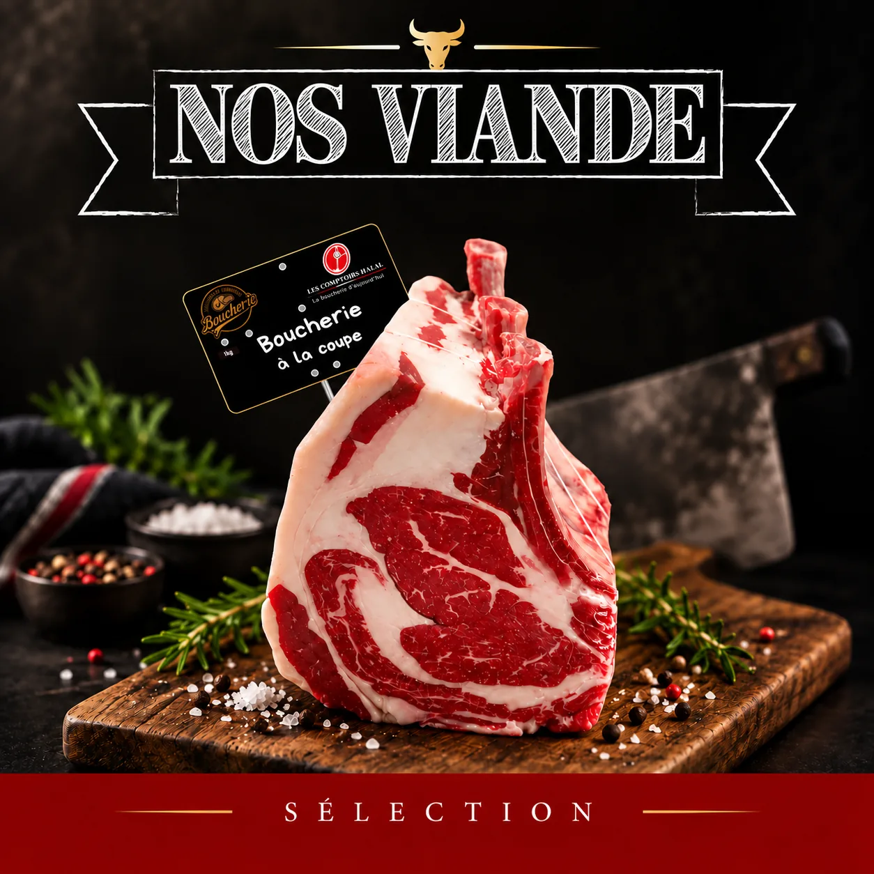 Nos viandes fraîches halal, bœuf, veau, agneau découpés en atelier